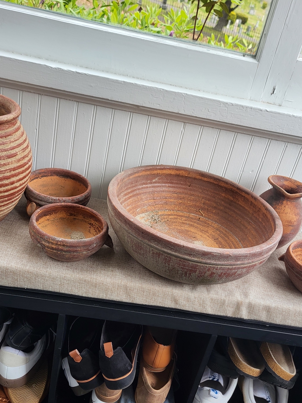 Handmade Terracotta Serving Bowl and Small Pots - Rustic Brown & Tan